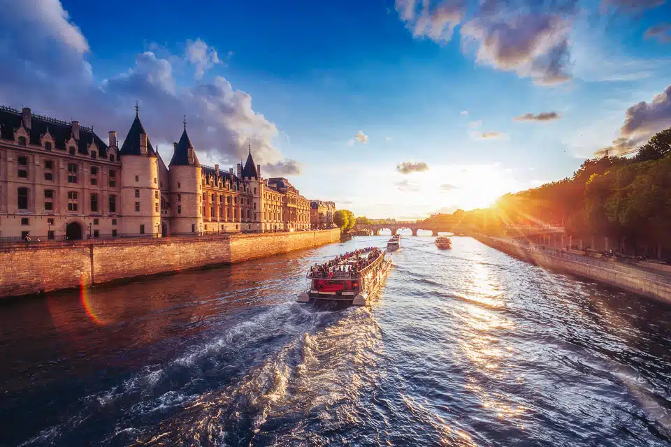 Sightseeing cruise boat on the river Seine in Paris