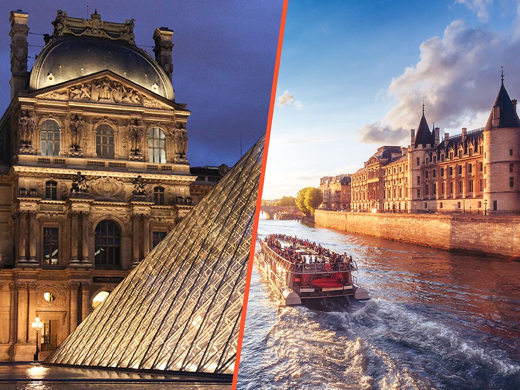 Louvre museum Paris and Seine river cruise