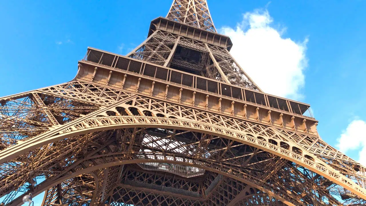 The Eiffel Tower as seen from below in Paris France