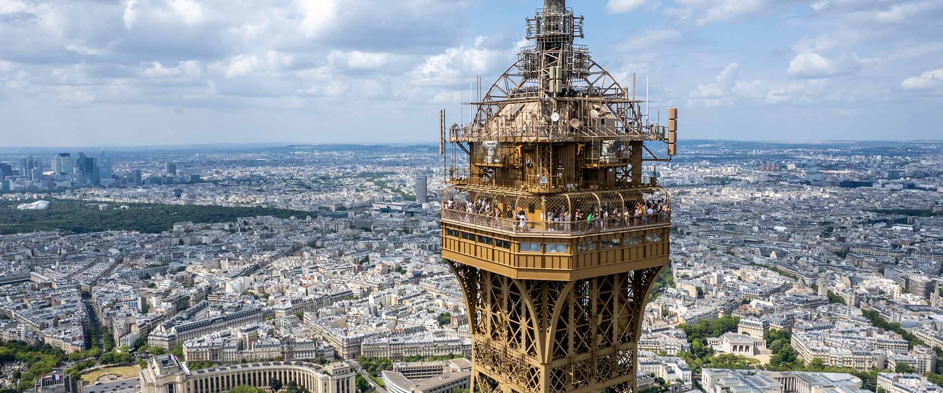 eiffel tower paris france summit drone view